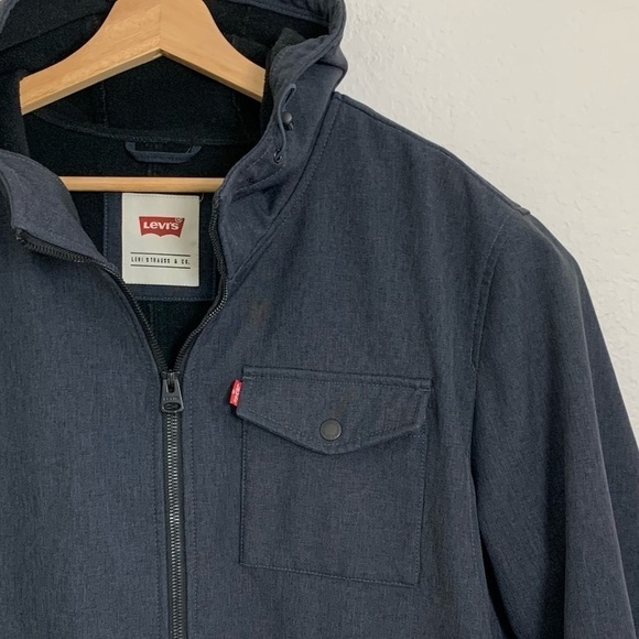 Levi’s Fleece Lined Hooded Trucker Jacket Mens XXL Navy Blue - Picture 15 of 16